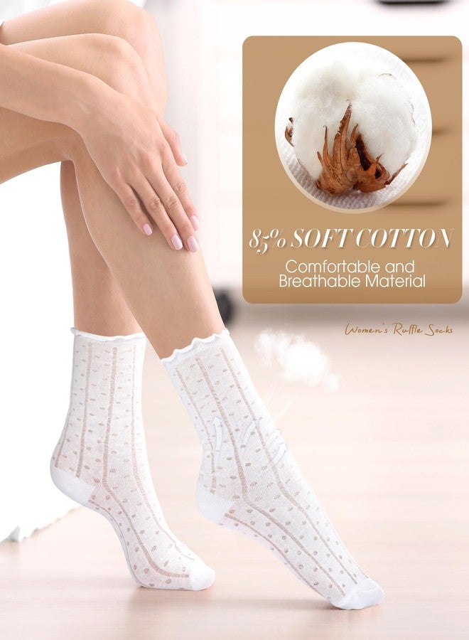 Chicingyou 12 Pairs Women's Ruffle Socks Lace Cotton Frilly Ankle Socks for Women White and Black Mesh Casual Crew Sock Christmas Gift - Image 3